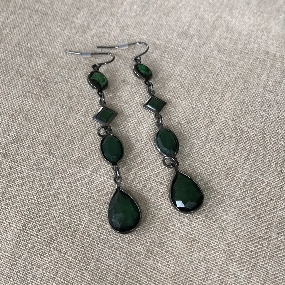 The Limited Rose Cut Emerald Green Crystal Drop Earrings Holiday Party Christmas